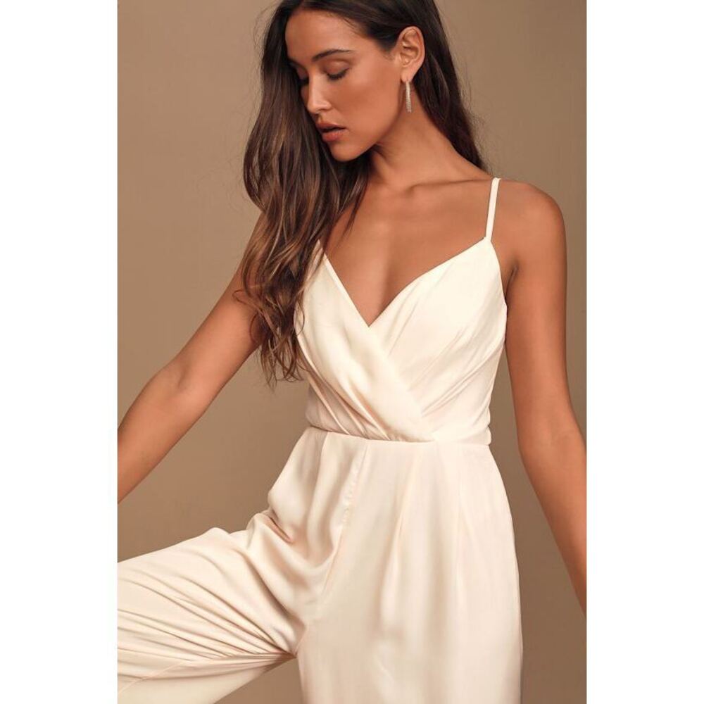 Lulus Call For Me Gardenia Faux Wrap Jumpsuit White - Size L